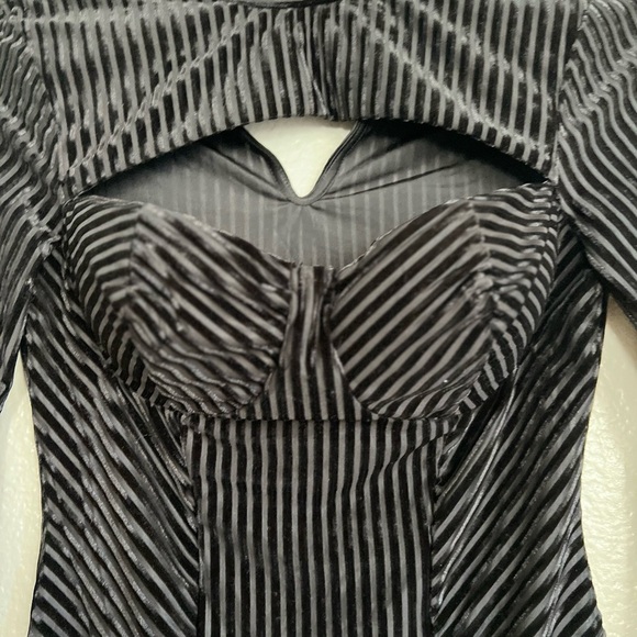 Always Alluring Black Striped Velvet Cutout Bustier Bodysuit - Picture 7 of 8